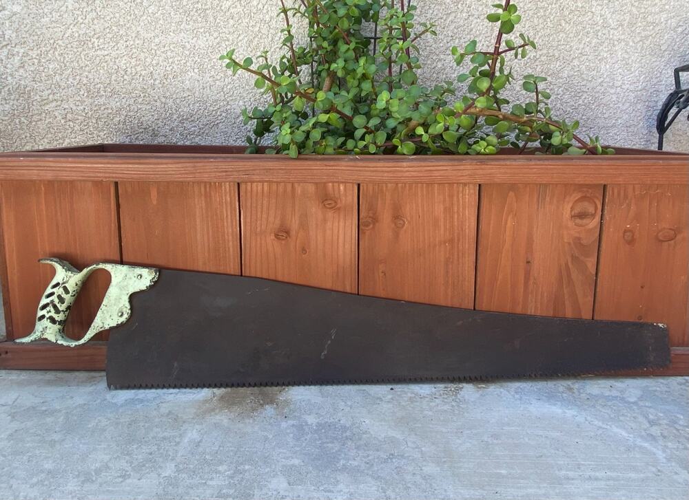 Vtg Mint Green Cast Iron Caged Handle Crosscut Hand Saw 30" Cabin Wall Decor